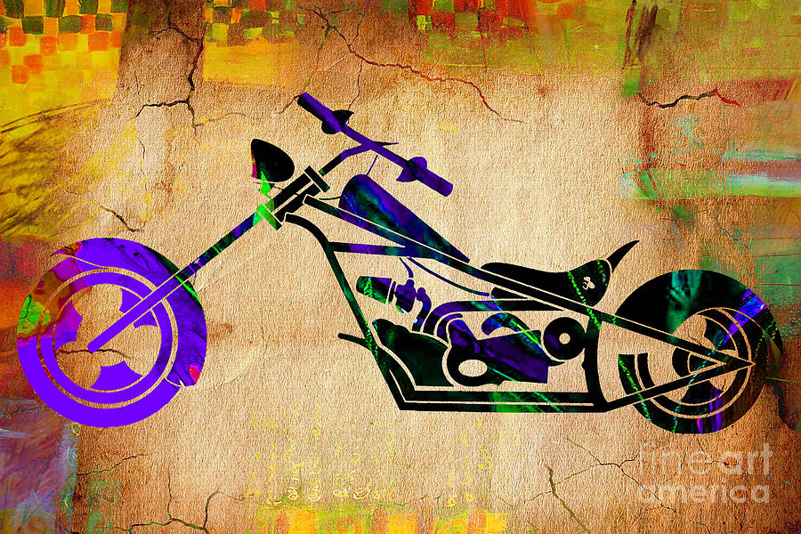 Motorcycle Mixed Media - Chopper Motorcycle Painting by Marvin Blaine
