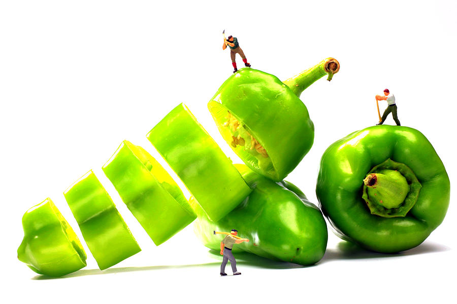 Chopping green peppers Little People Big Worlds Photograph by Paul Ge