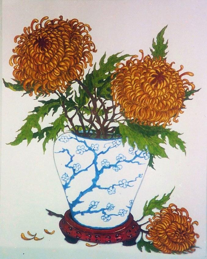 Flower Drawing - Chrisantems by Rae Chichilnitsky
