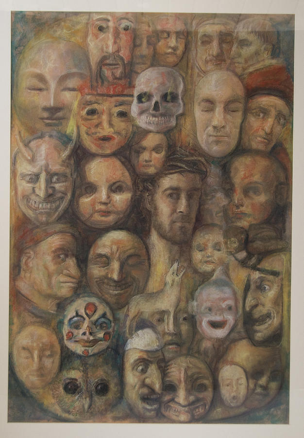 Christ And The Masks Drawing by Paez  Antonio