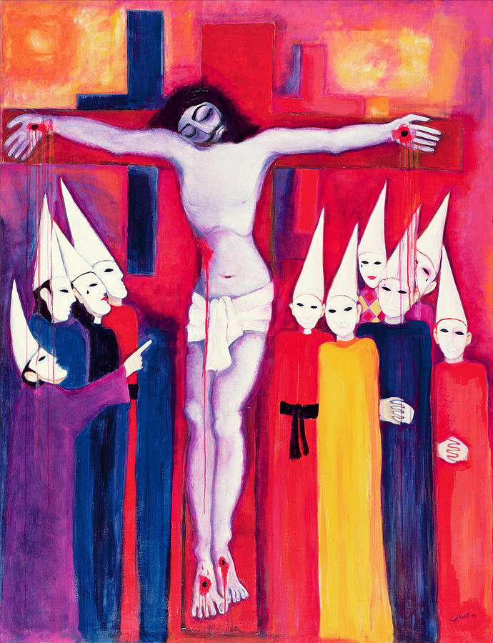 Jesus Christ Photograph - Christ And The Politicians, 2000 Acrylic On Canvas by Laila Shawa