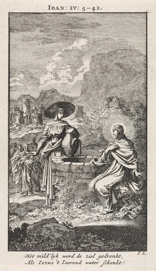 Samaria Drawing - Christ And The Samaritan Woman At The Well by Jan Luyken And Wed. Pieter Arentsz & Cornelis Van Der Sys Ii