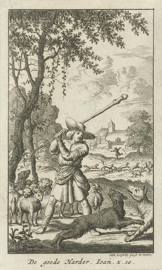 Christ As The Good Shepherd, Jan Luyken Drawing by Jan Luyken - Fine ...