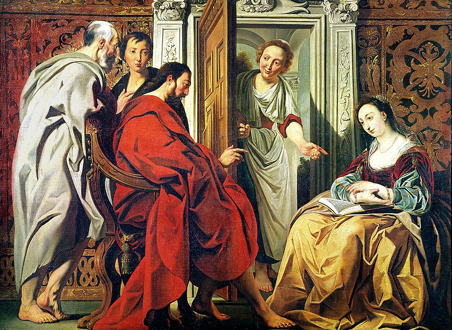 Christ At The House Of Martha And Mary Of Bethany Oil On Canvas Photograph by Jacob Jordaens
