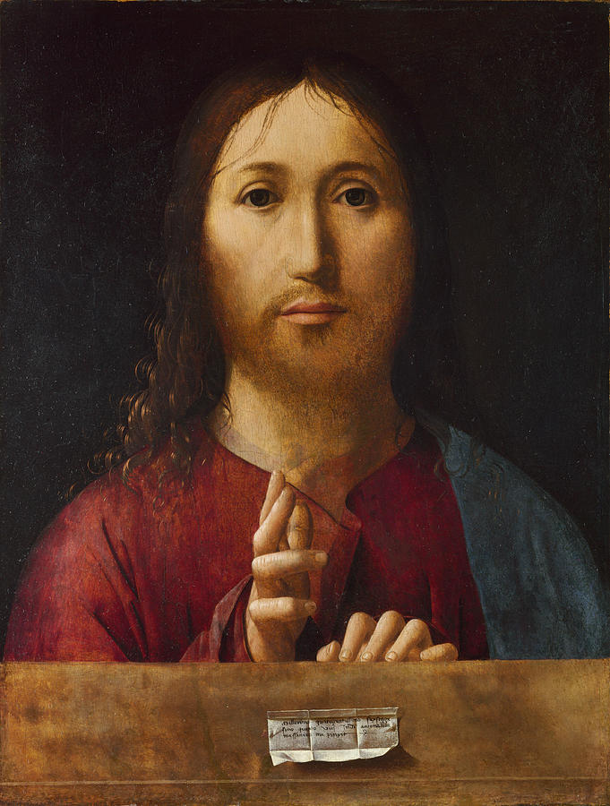 Christ Blessing Painting by Antonello da Messina