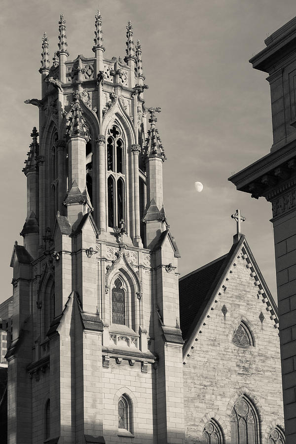 Christ Church Cathedral and Moon Photograph by Scott Rackers