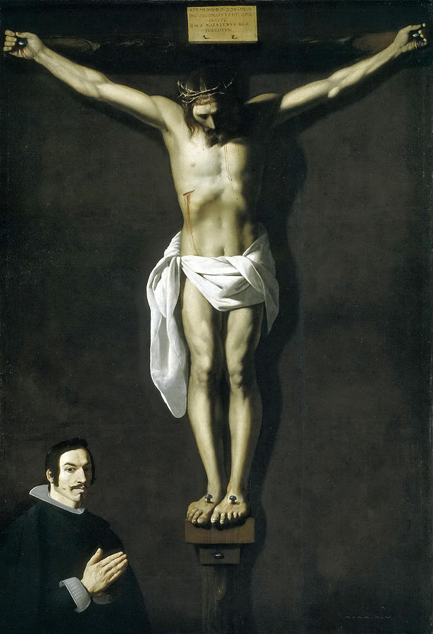 Christ Crucified with Donor Painting by Francisco de Zurbaran