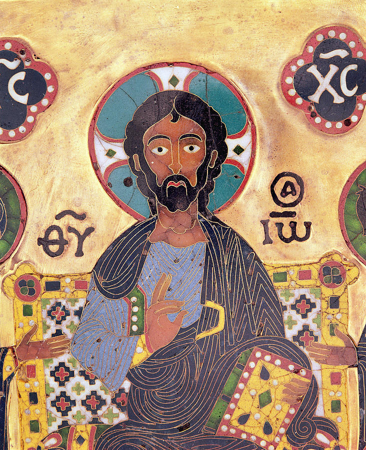 Byzantine Photograph - Christ Enthroned Cloisonne Enamel by Russian School