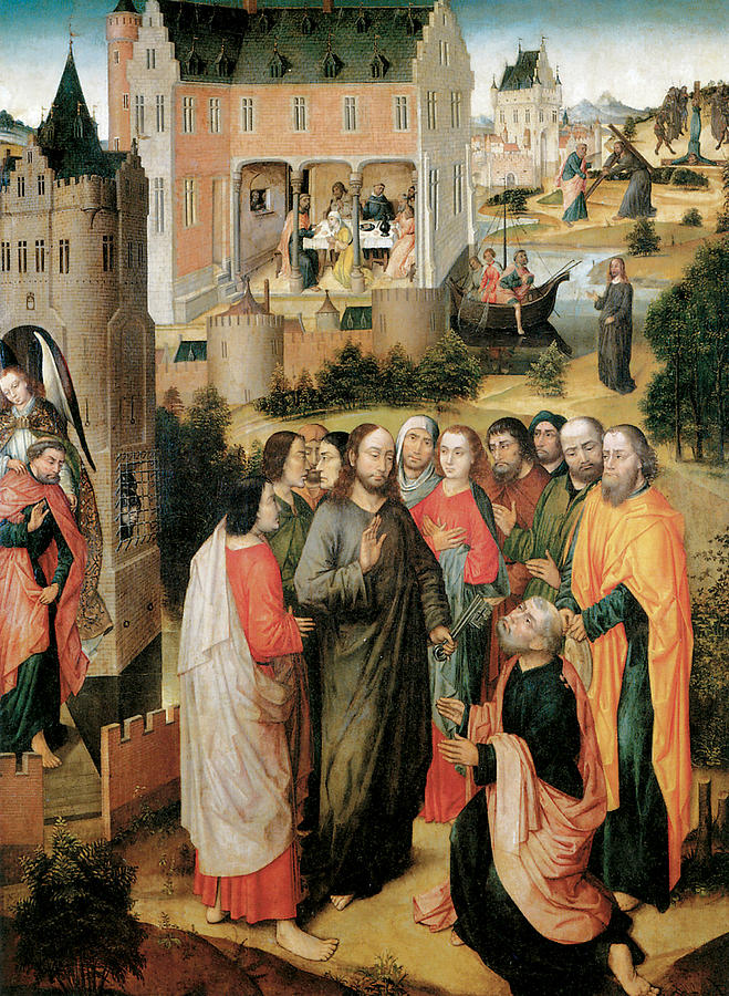 Jesus Christ Painting - Christ Handing the Keys to St Peter by Master of the Legend of the Holy Prior