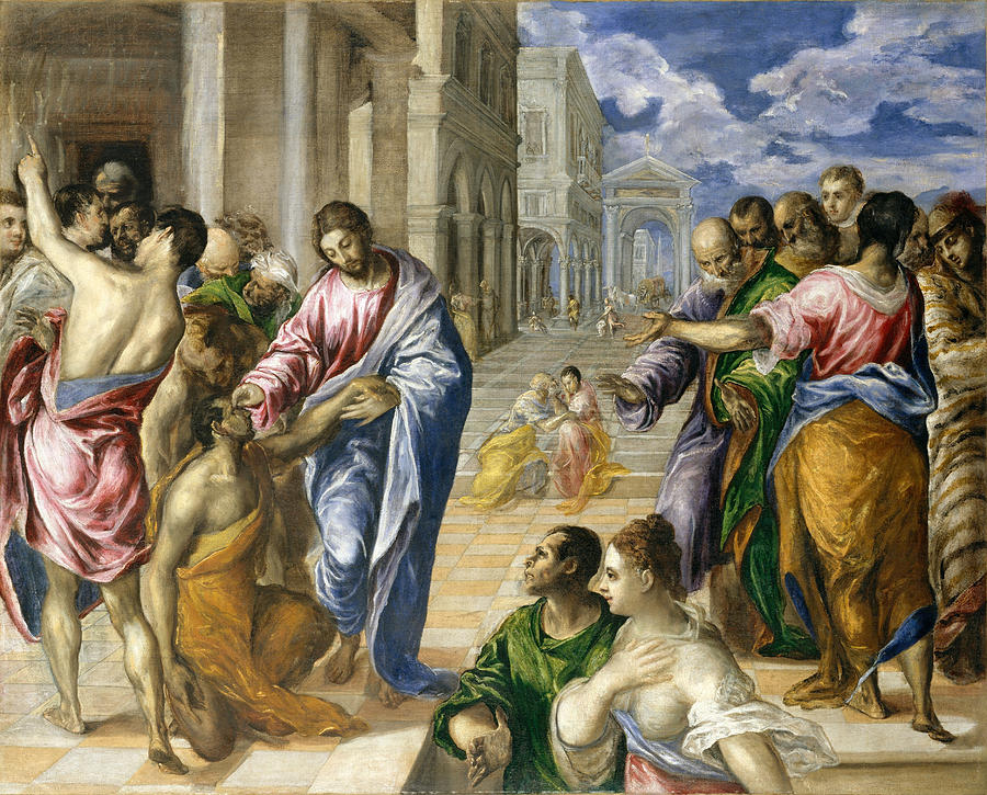 El Greco Painting - Christ Healing the Blind by El Greco