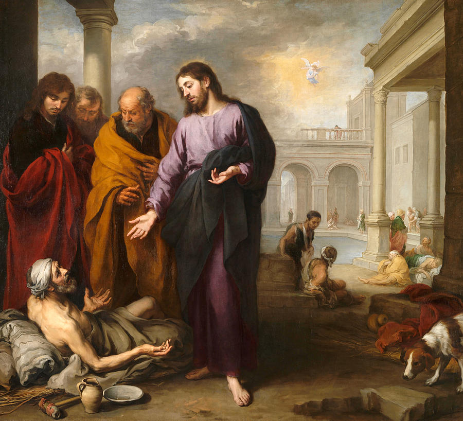 Christ healing the Paralytic at the Pool of Bethesda Painting by Bartolome Esteban Murillo