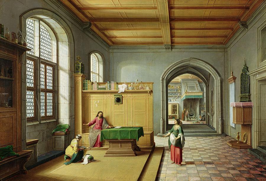 Jesus Christ Photograph - Christ In The House Of Martha And Mary Oil On Canvas by Hendrik van Steenwyk