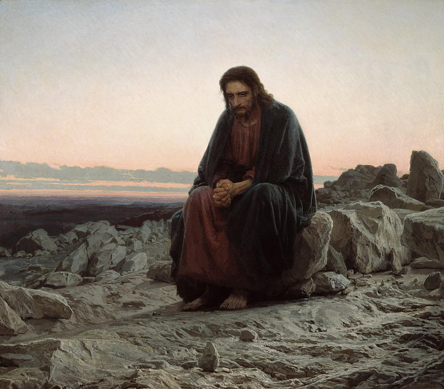 Christ in the Wilderness Painting by Ivan Nikolaevich Kramskoi