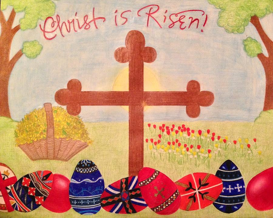 Easter Drawing - Christ is Risen Pascha / Easter by Eleni Pessemier