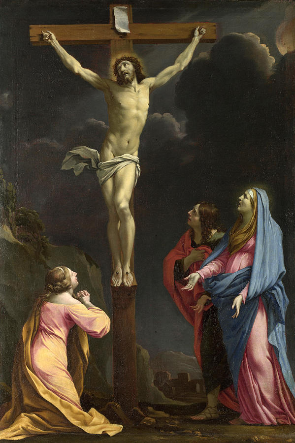 Christ on the Cross with the Virgin and Saints Painting by Eustache Le Sueur