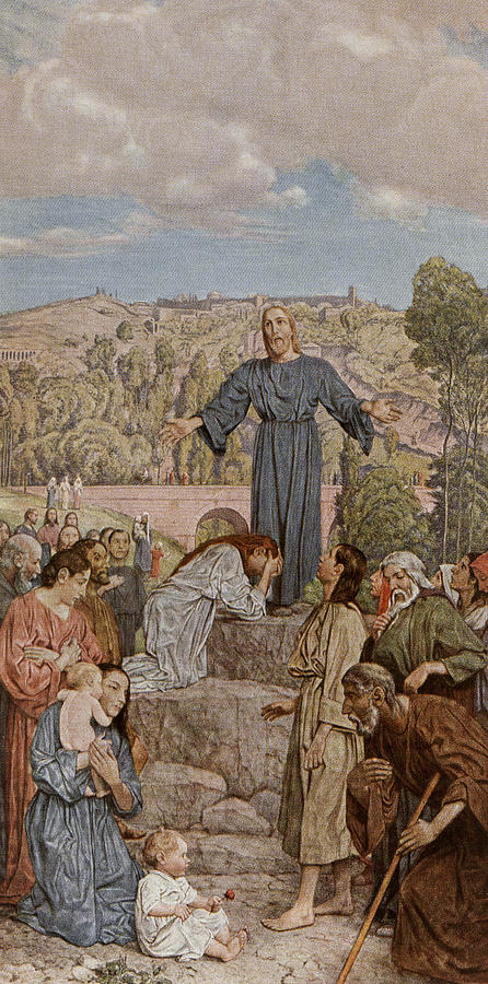 Hans Thoma Painting - Christ preaching by Hans Thoma
