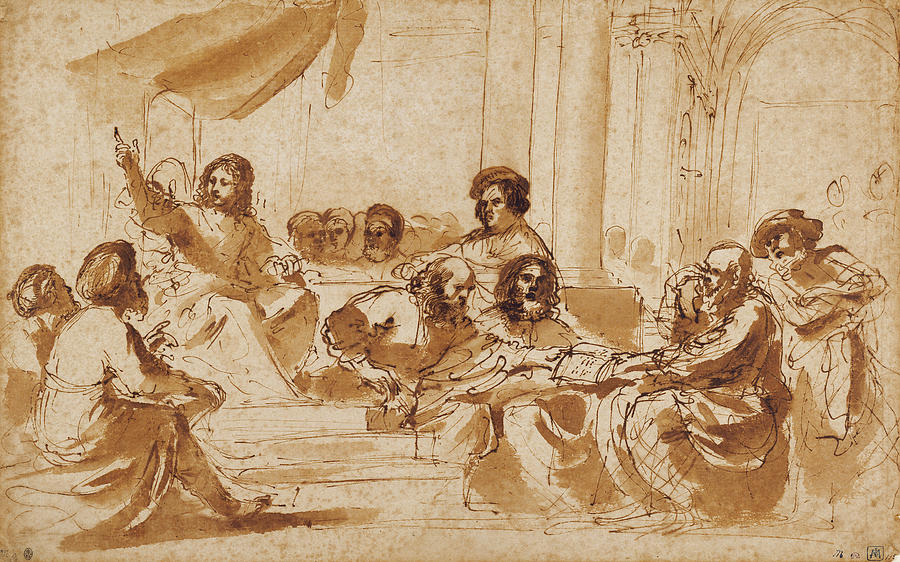 Christ Preaching In The Temple Guercino Giovanni Francesco Drawing By 