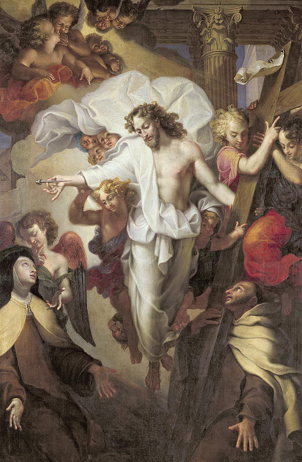 Jesus Christ Painting - Christ Resurrected between St Teresa of Avila by Michel des Gobelins Corneille