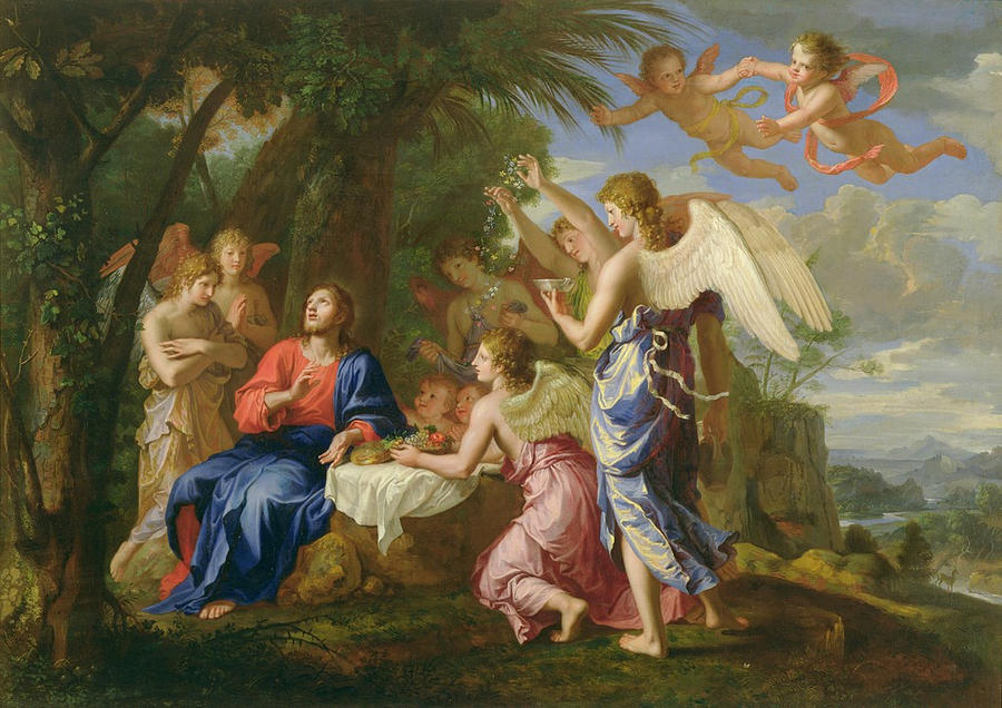 Christ Served By The Angels - Jacques Stella - 1656 Painting by Pam Neilands