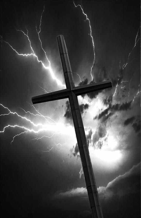 Christian Cross With Lightning by Bob Pardue