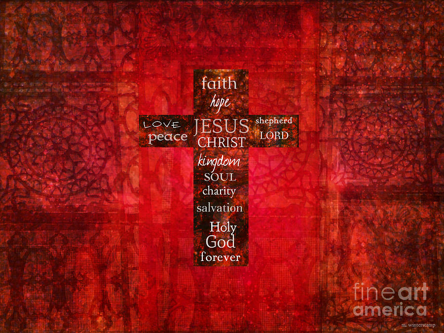 Christian Cross With Red Background Mixed Media by Alley Costa