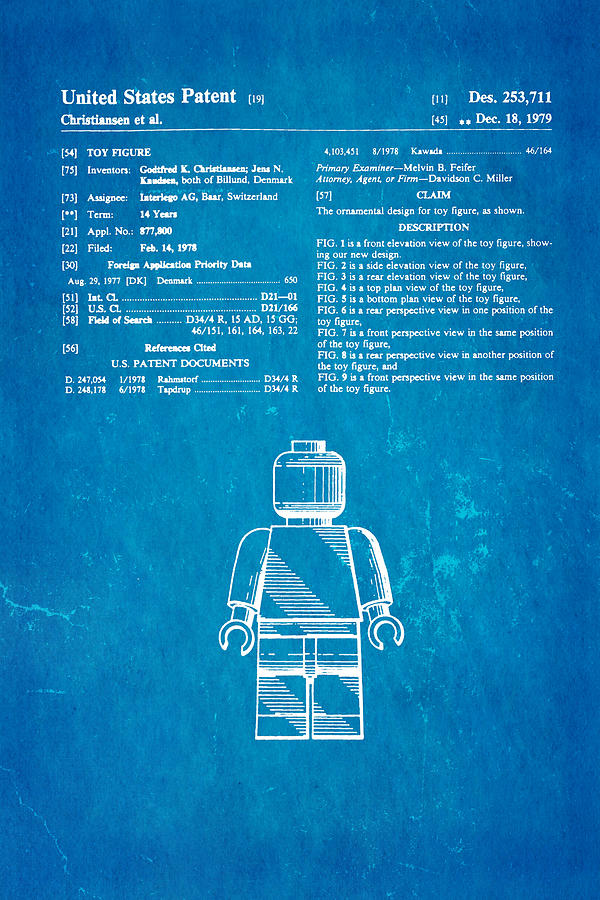 Appliance Photograph - Christiansen LEGO Figure Patent Art 1979 Blueprint by Ian Monk