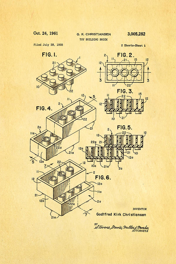 Toy Photograph - Christiansen Lego Toy Building Block Patent Art 1961 by Ian Monk