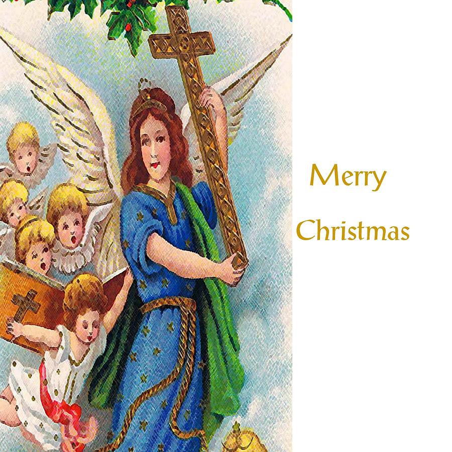 Christmas Angel With Cross Mixed Media by Florene Welebny