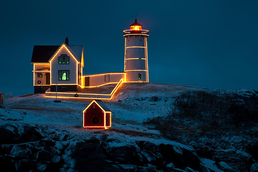 Christmas at Nubble Light Photograph by Paul Mangold