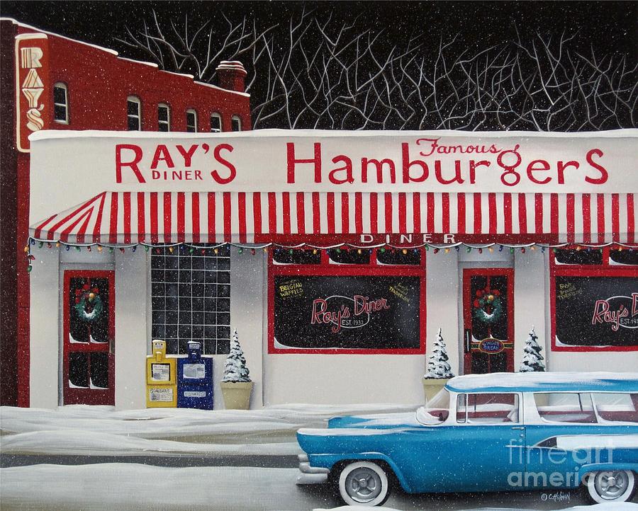 Vintage Painting - Christmas at Rays Diner by Catherine Holman