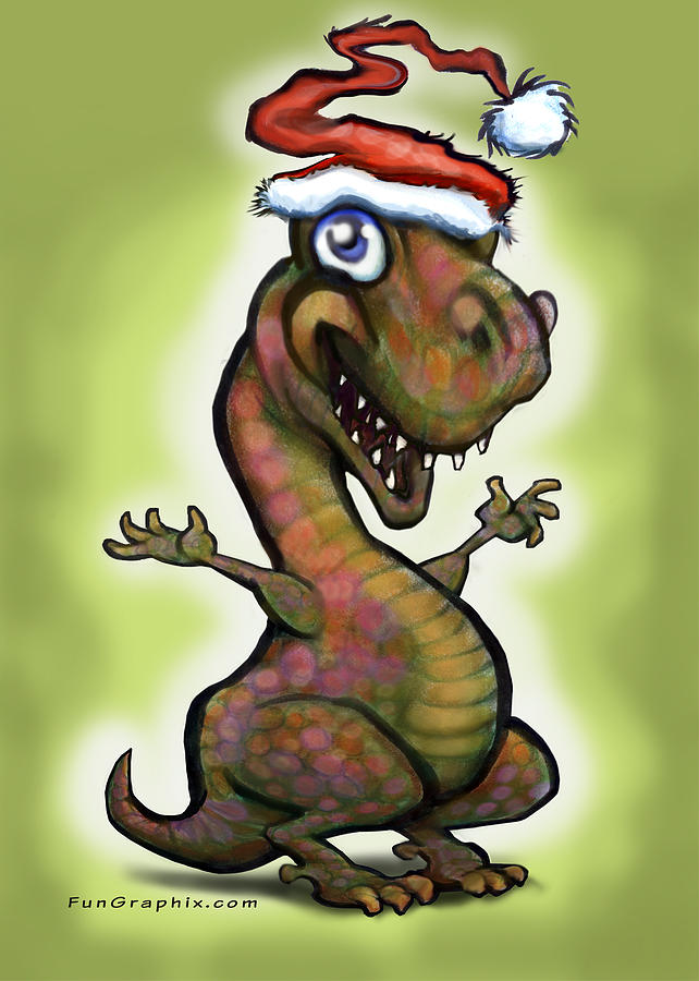 Christmas Baby T-Rex Painting by Kevin Middleton