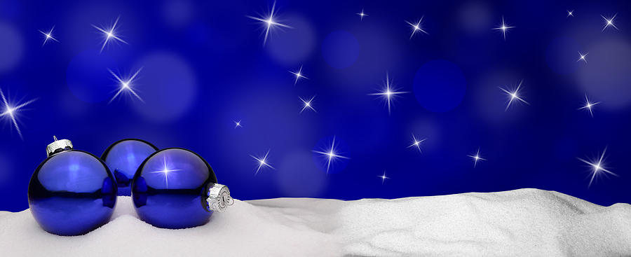 Christmas Background - Christmas Ornament Blue - Snow Photograph