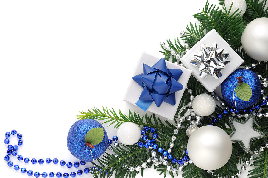 Christmas background in blue,white and green Photograph by Moncherie