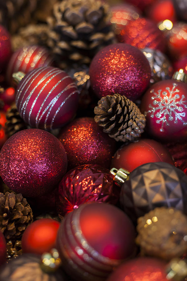 Christmas Balls and Pine Cones Photograph by Amber Kresge
