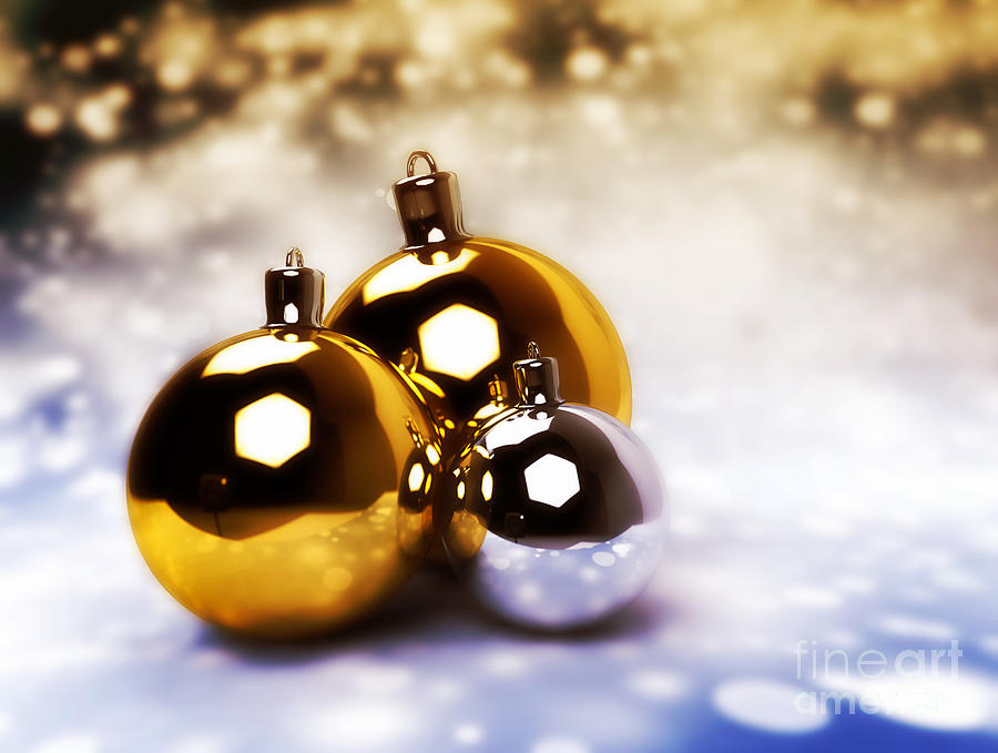 Christmas Photograph - Christmas balls gold silver by Michal Bednarek