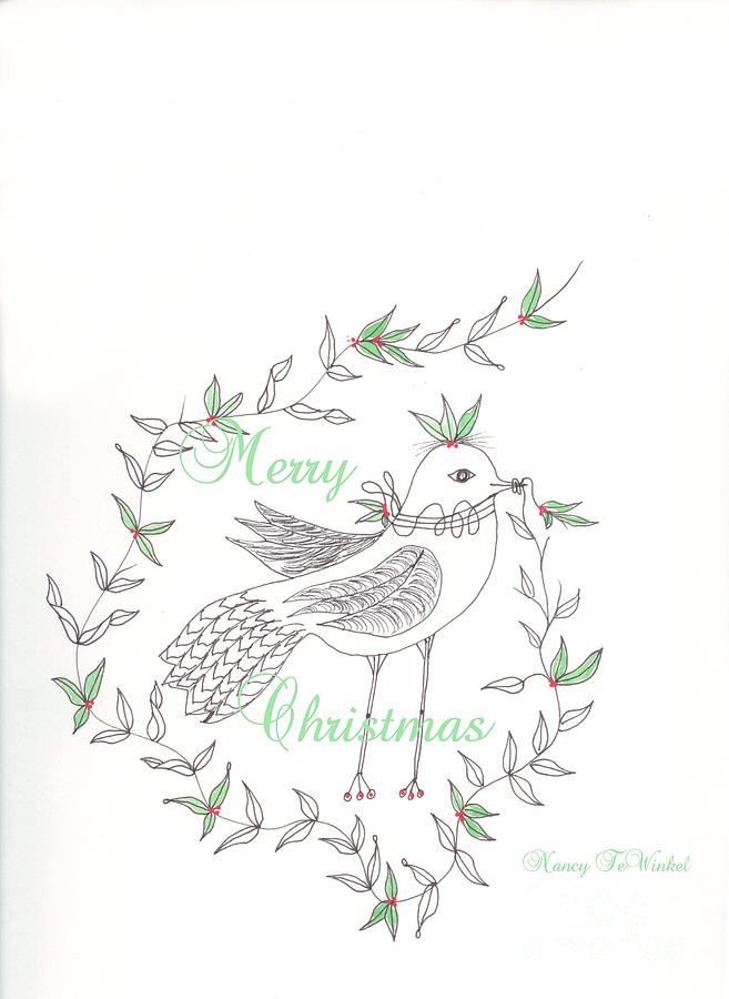 Christmas Drawing - Christmas Bird by Nancy TeWinkel Lauren
