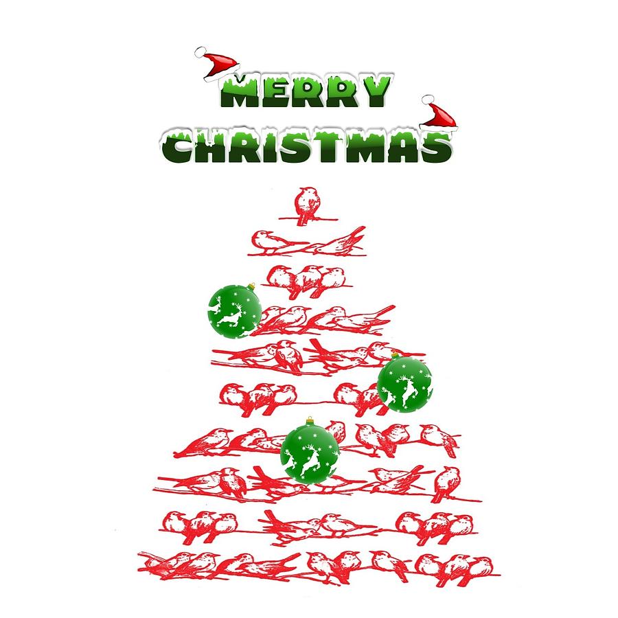 Christmas Bird Tree Digital Art by Florene Welebny