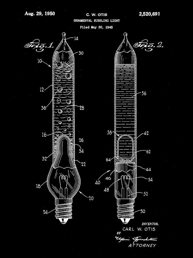 Christmas Digital Art - Christmas Bubbling Light Bulb Patent 1945 - Black by Stephen Younts