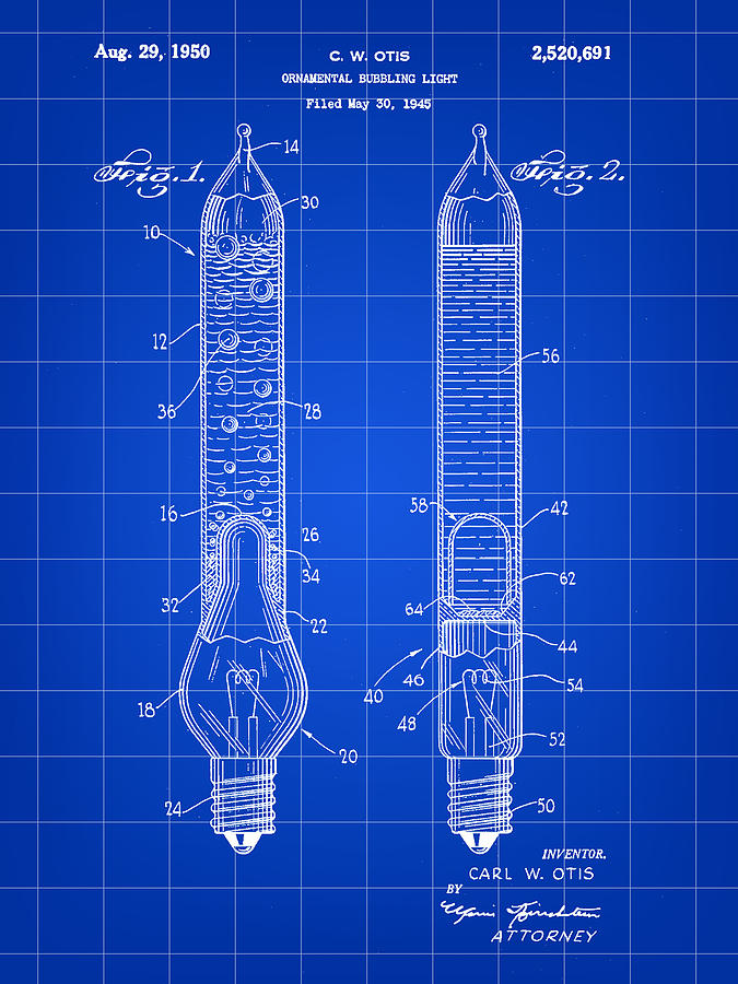 Christmas Digital Art - Christmas Bubbling Light Bulb Patent 1945 - Blue by Stephen Younts
