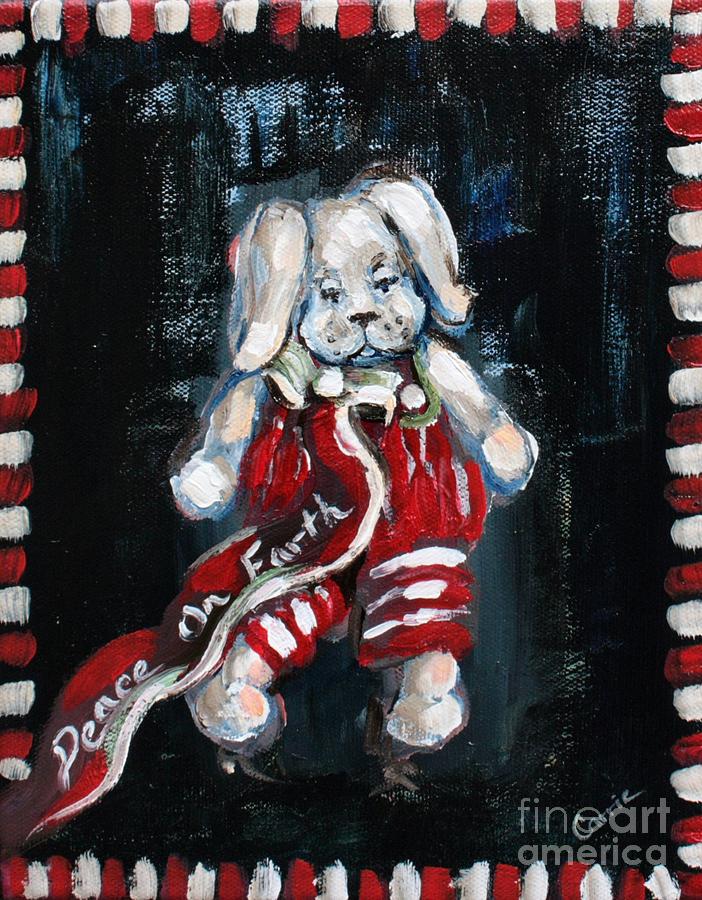 Christmas Bunny Painting by Carrie Joy Byrnes