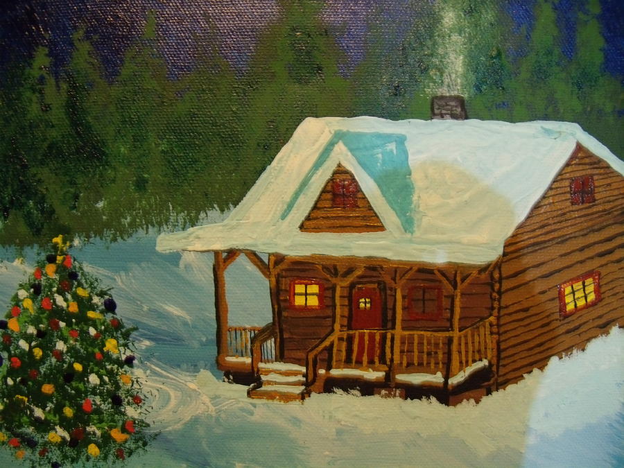 Christmas Painting - Christmas Cabin by Daniel Nadeau