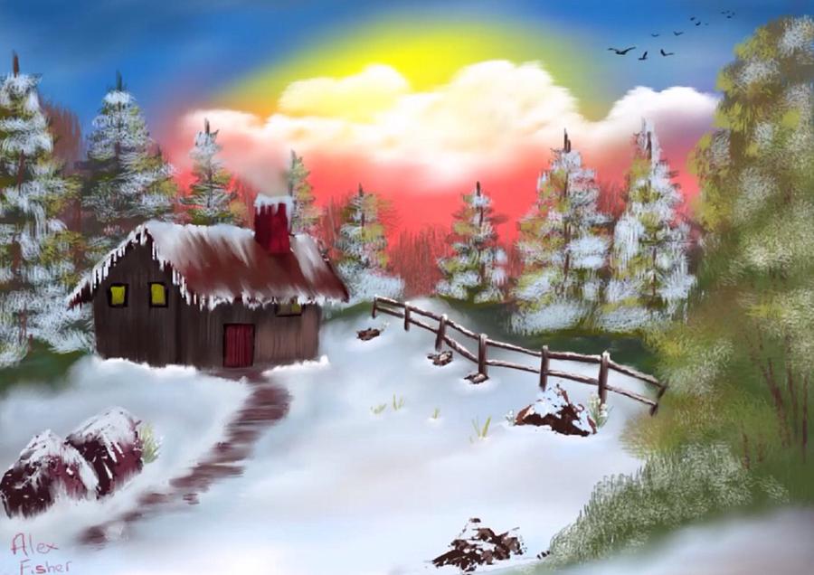 Christmas cabin in the mountain Digital Art by Soh SB - Pixels