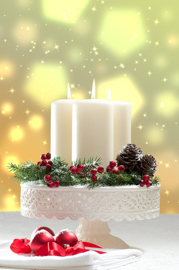 Christmas Photograph - Christmas Candle Decoration by Amanda Elwell