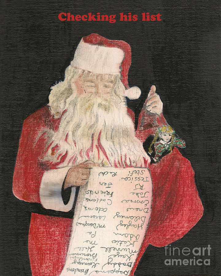 Christmas Card - Santa Checking his list Painting by Jan Dappen