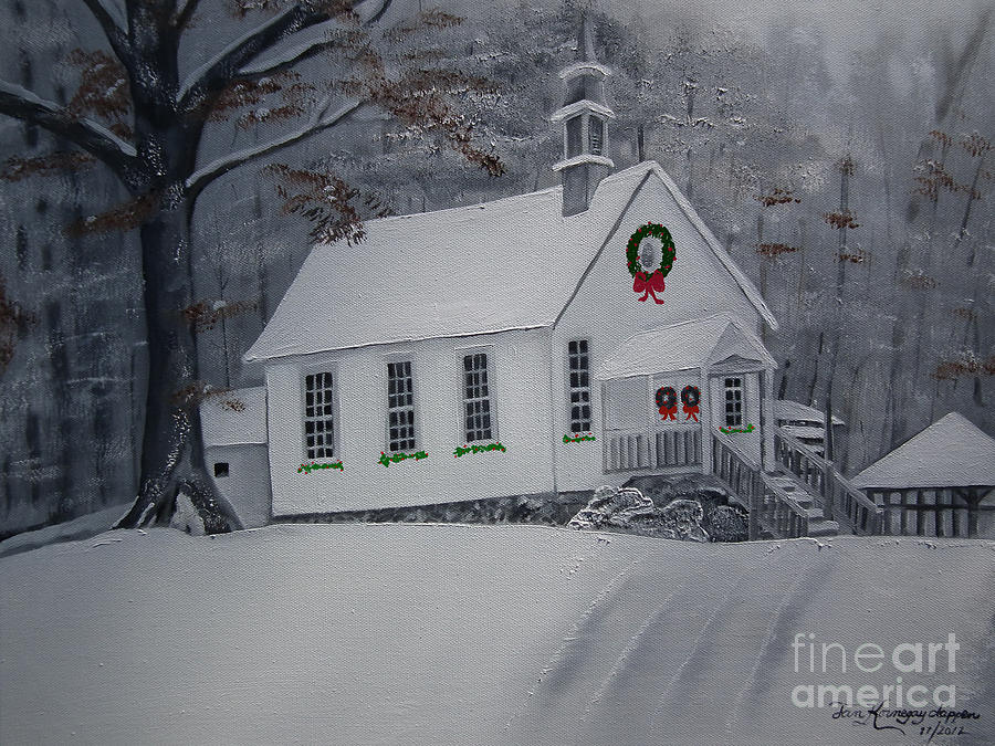 Christmas Painting - Christmas Card - Snow - Gates Chapel by Jan Dappen
