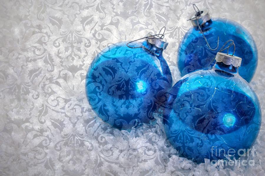 Christmas Card with Vintage Blue Ornaments Photograph by Edward Fielding