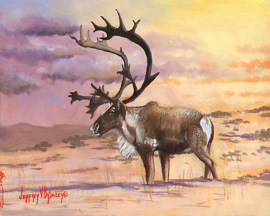 Christmas Caribou Painting by Jeff Brimley