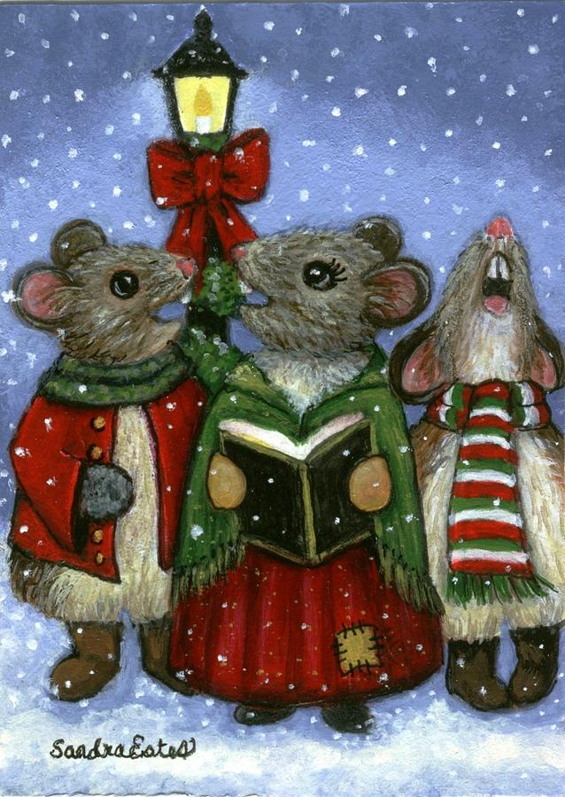 Christmas Caroler Mice Painting by Sandra Estes