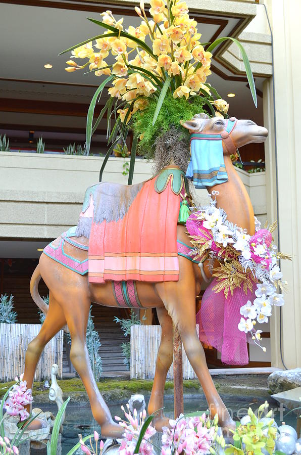 Christmas Carousel Camel with Orchids Photograph by Mary Deal