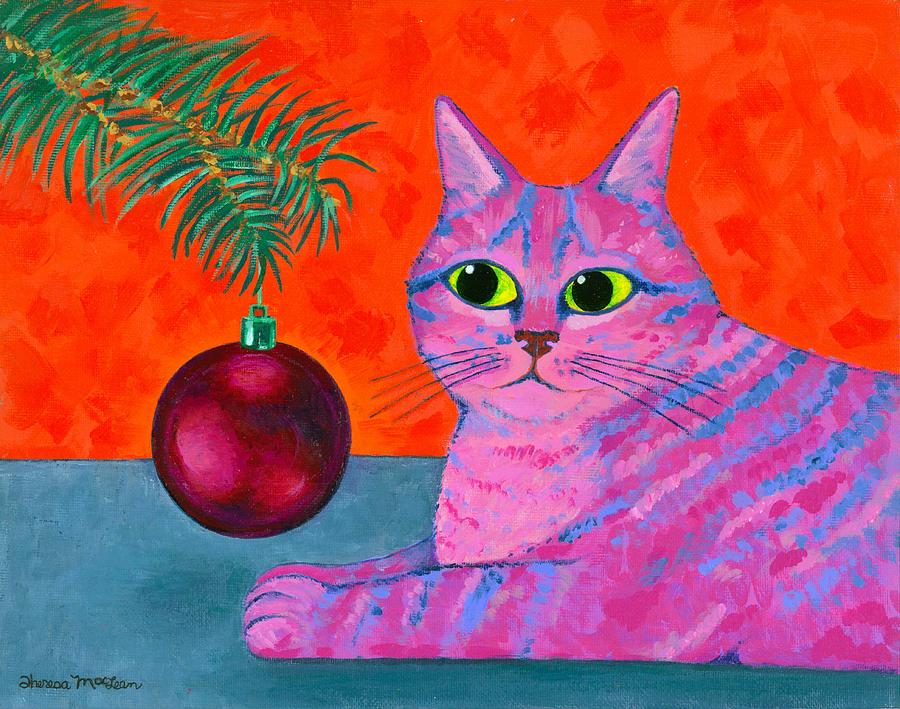 Christmas Cat Painting by Theresa MacLean